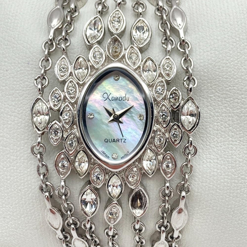 Xanadu Women's Watch Silver Tone Crystals MISSING STONES Multi Chain New Battery